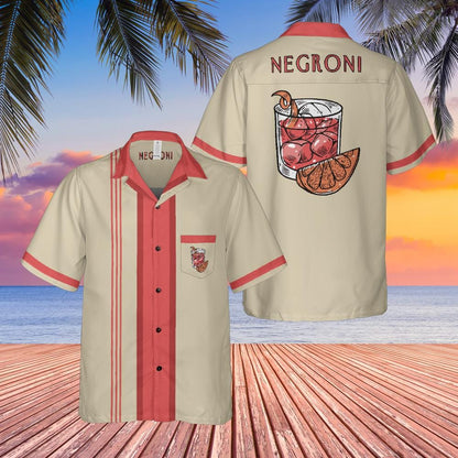 Negroni Button Up Shirt with Pocket, Negroni Shirt Short-sleeve Hawaiian Shirt Cocktail Tee Bartender Shirt