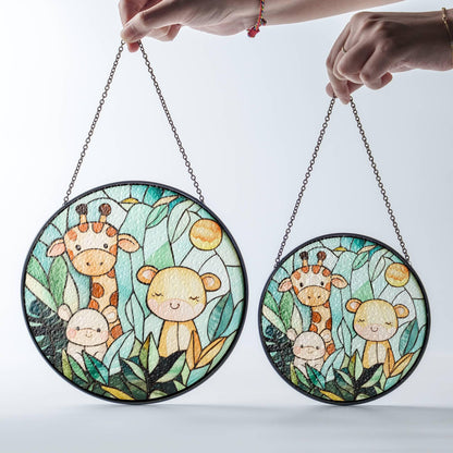 Cute Animals Stained Glass SunCatcher Nursery Decor Kids Baby Room Decor Window