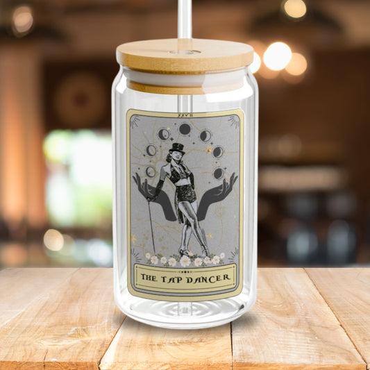 Tap Dancer Tarot Card Tumbler - 16oz Sipper Glass with Bamboo Lid Tap Dance Gift