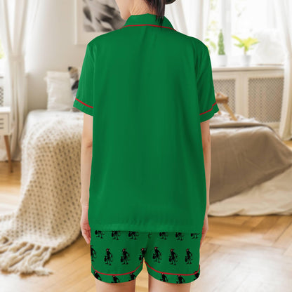 Krampus Satin Short Sleeves Pajama Set, The Krampus Christmas Women's Pajamas