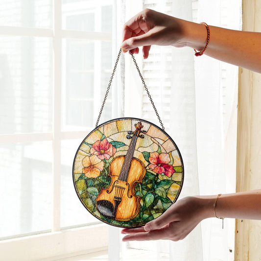 Violin Stained Glass Sun Catcher - Violinist Window Hanging Decoration