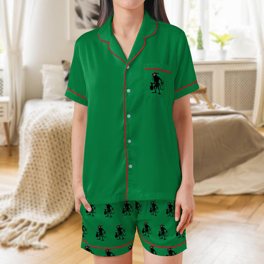 Krampus Satin Short Sleeves Pajama Set, The Krampus Christmas Women's Pajamas