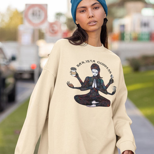 Barista Goddess Sweatshirt - Coffee Lover Crew Neck for Women