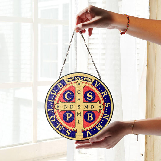 Saint Benedict Cross Stained Glass San Benito Cross SunCatcher Light Catcher Art