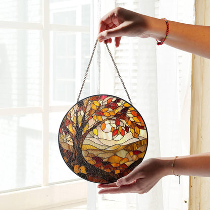 Autumn Stained Glass SunCatcher Fall Season Window Hanging Autumn