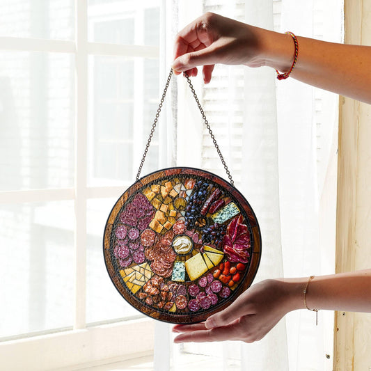 Charcuterie Board Stained Glass SunCatcher Foodie Gifts Window Hanging Decor
