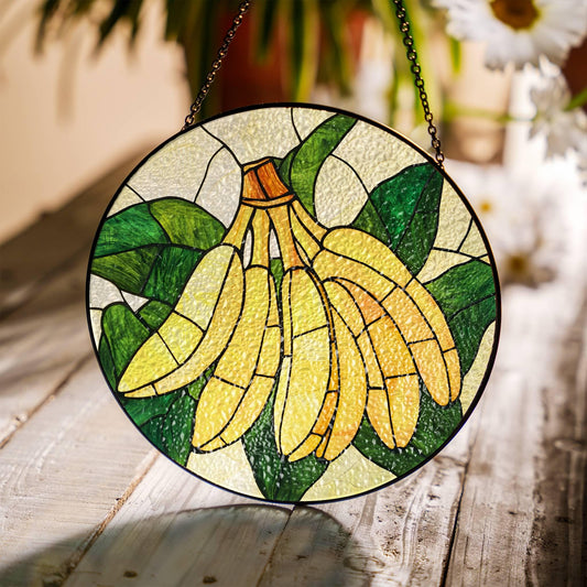 Banana Stained Glass Sun Catcher - Fruit Window Decoration for Home