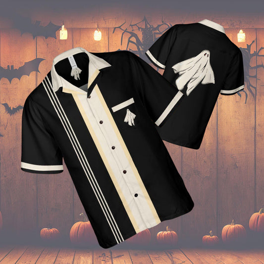 Halloween Button Up Shirt with Pocket, Halloween Hawaiian Shirt Ghost Bowling