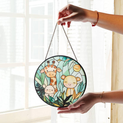 Cute Animals Stained Glass SunCatcher Nursery Decor Kids Baby Room Decor Window