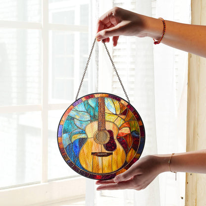 Guitar Stained Glass Sun Catcher Guitar Light Catcher Window Hanging Home Decoration Guitarist Gift