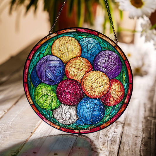 Yarn Stained Glass Sun Catcher - Crochet Window Hanging for Knitters and Yarn Lovers
