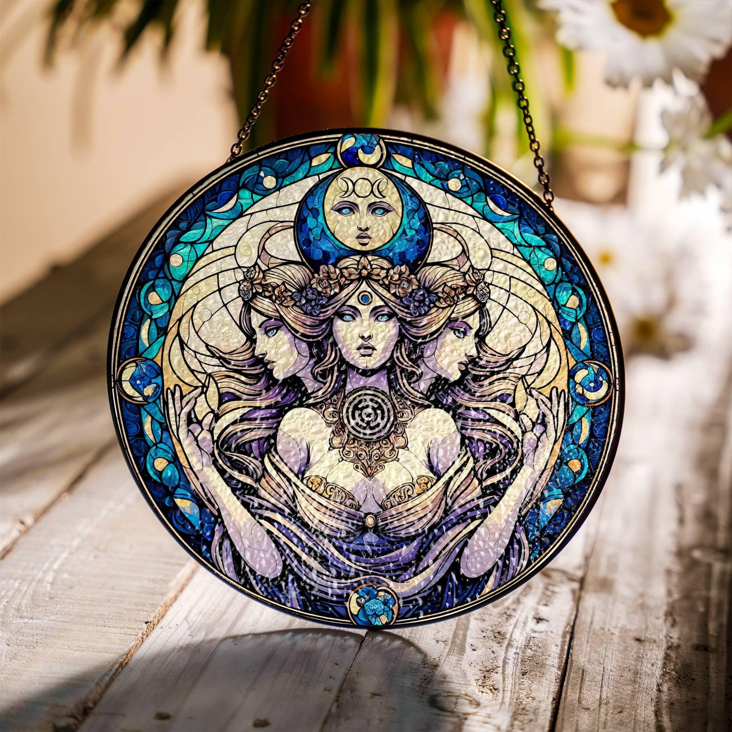 Hecate Stained Glass SunCatcher Triple Goddess Hekate Window Protection Charm