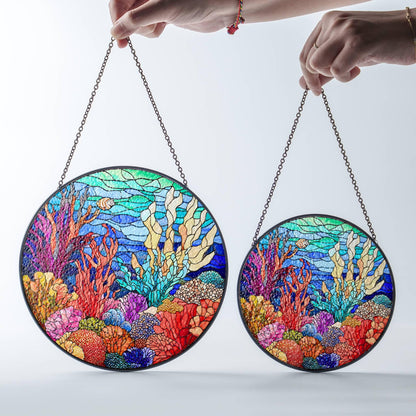 Coral Reef Stained Glass Sun Catcher - Ocean Art Window Hanging for Sea Lovers