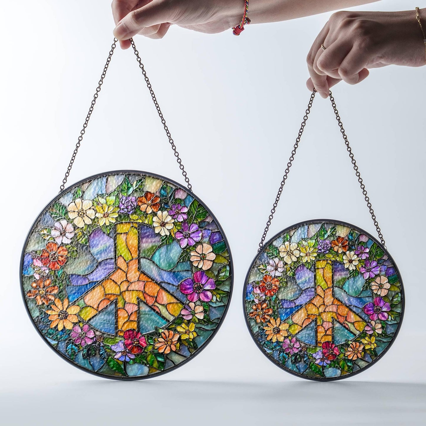 Peace Sign Stained Glass SunCatcher Peace Symbol Light Catcher Window Decor Art