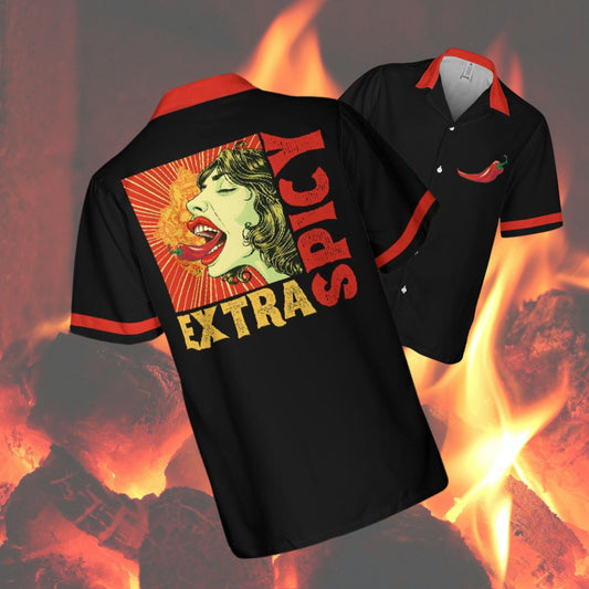 Extra Spicy Button Down Shirt, Spicy Food Short-sleeve Hawaiian Shirt Spicy Chili Shirt