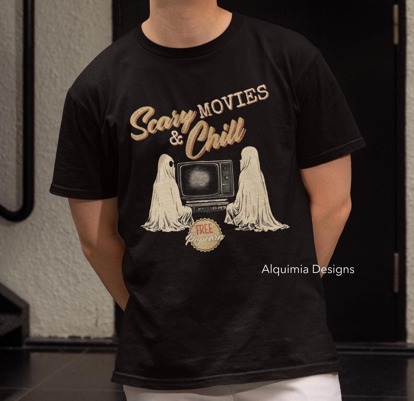 Scary Movies & Chill Shirt, Halloween Shirt, Trendy Vintage Inspired Tee
