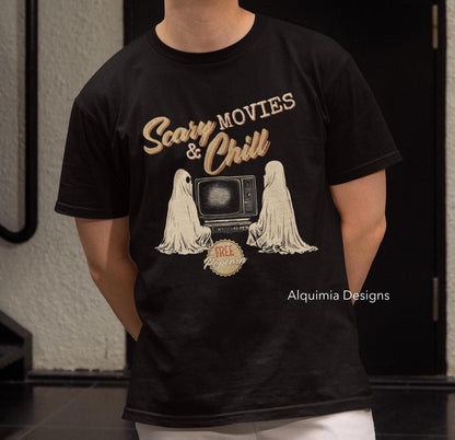 Scary Movies & Chill Shirt, Halloween Shirt, Trendy Vintage Inspired Tee