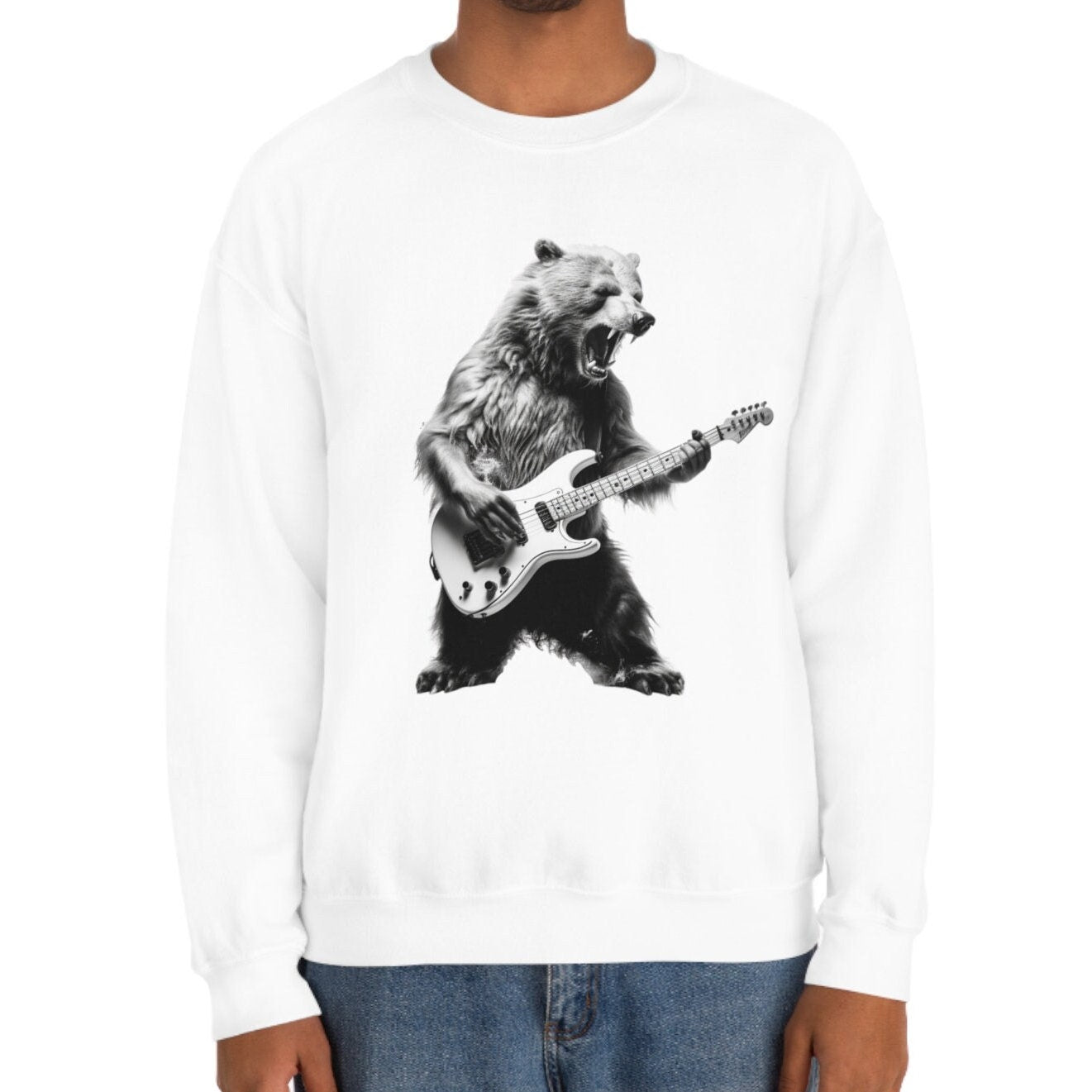 Bear Playing Bass Guitar Sweatshirt - Music Tee Gift for Bass Players