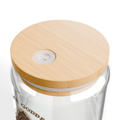 Vegan Glass Tumbler - 16oz Sipper with Bamboo Lid Vegetable Lover Cup