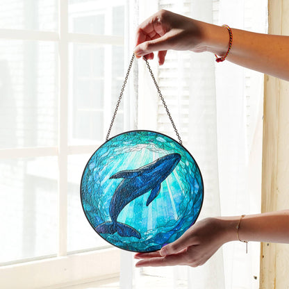Whale Stained Glass Sun Catcher Ocean Art Window Decoration for Sea Life Lovers