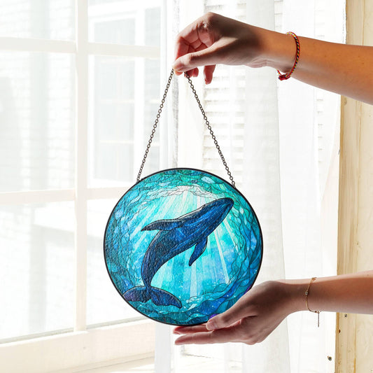 Whale Stained Glass Sun Catcher Ocean Art Window Decoration for Sea Life Lovers