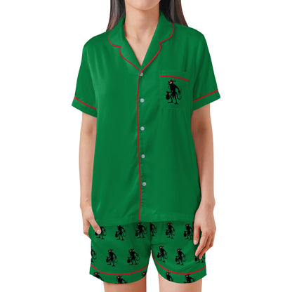 Krampus Satin Short Sleeves Pajama Set, The Krampus Christmas Women's Pajamas