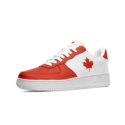 Canada Flag Sneakers, Canadian Colors Unisex Low Top Vegan Leather Sneakers