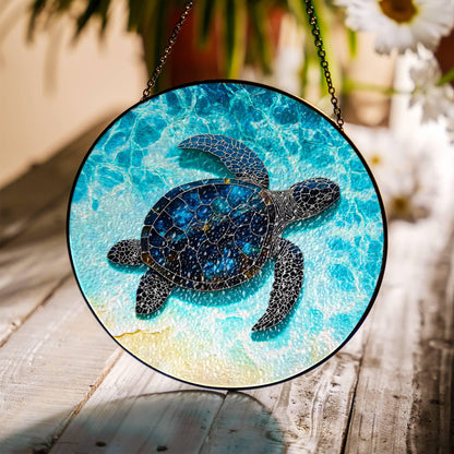 Sea Turtle Stained Glass SunCatcher Ocean Art Window Hanging Summer Home Art