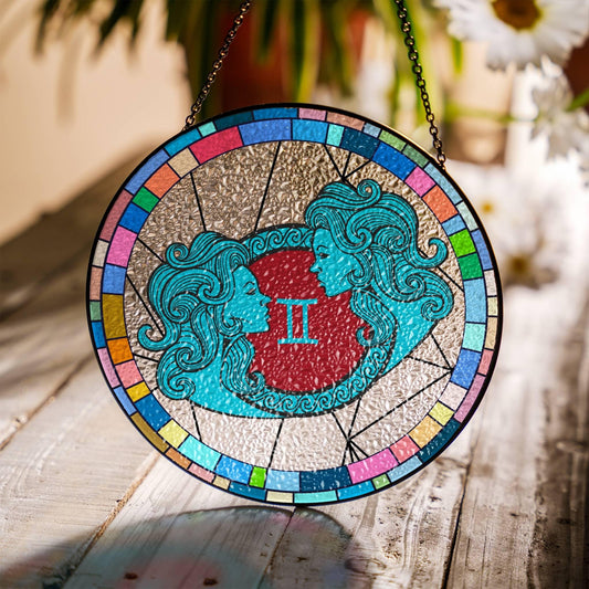 Gemini Stained Glass Zodiac SunCatcher LightCatcher Gemini Window Hanging