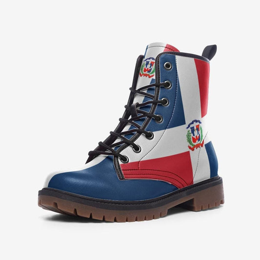 Dominican Republic Flag Boots, Republica Dominicana Vegan Leather Combat Boots