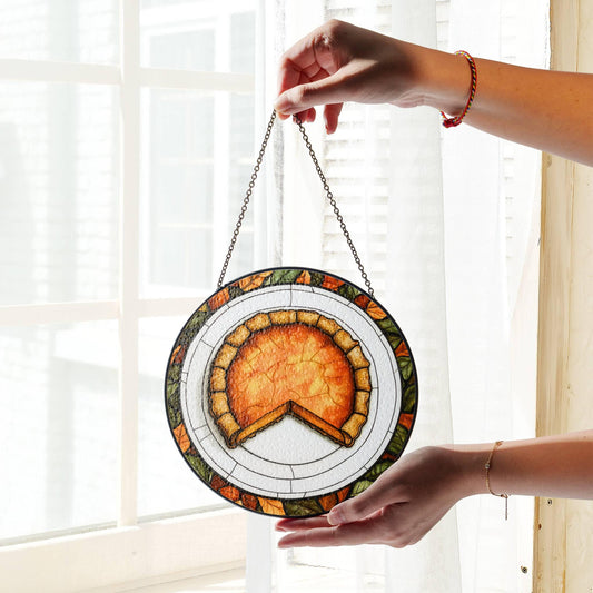 Pumpkin Pie Stained Glass SunCatcher Thanksgiving Window Hanging Home Decor