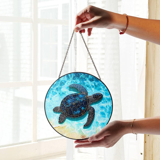 Sea Turtle Stained Glass SunCatcher Ocean Art Window Hanging Summer Home Art