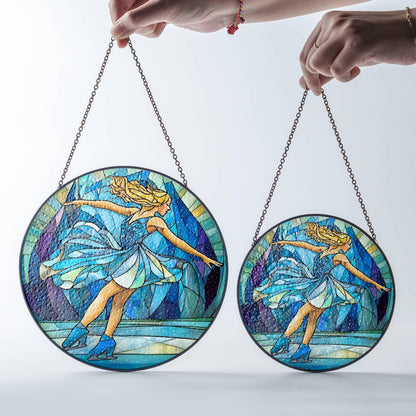 Ice Skate Stained Glass Sun Catcher - Ice Skating Window Decor