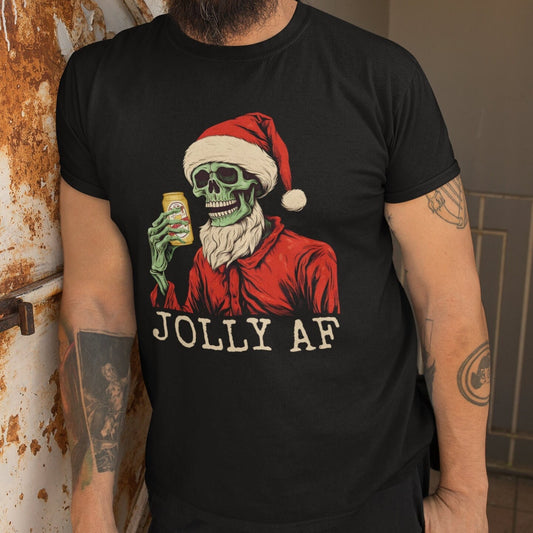Beer Christmas Skeleton Shirt, Beer Christmas Gift Jolly AF Skeleton Xmas Beer Lover Tshirt
