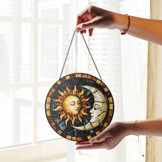 Stained Glass Sun Moon SunCatcher - Decorative Window Hanging