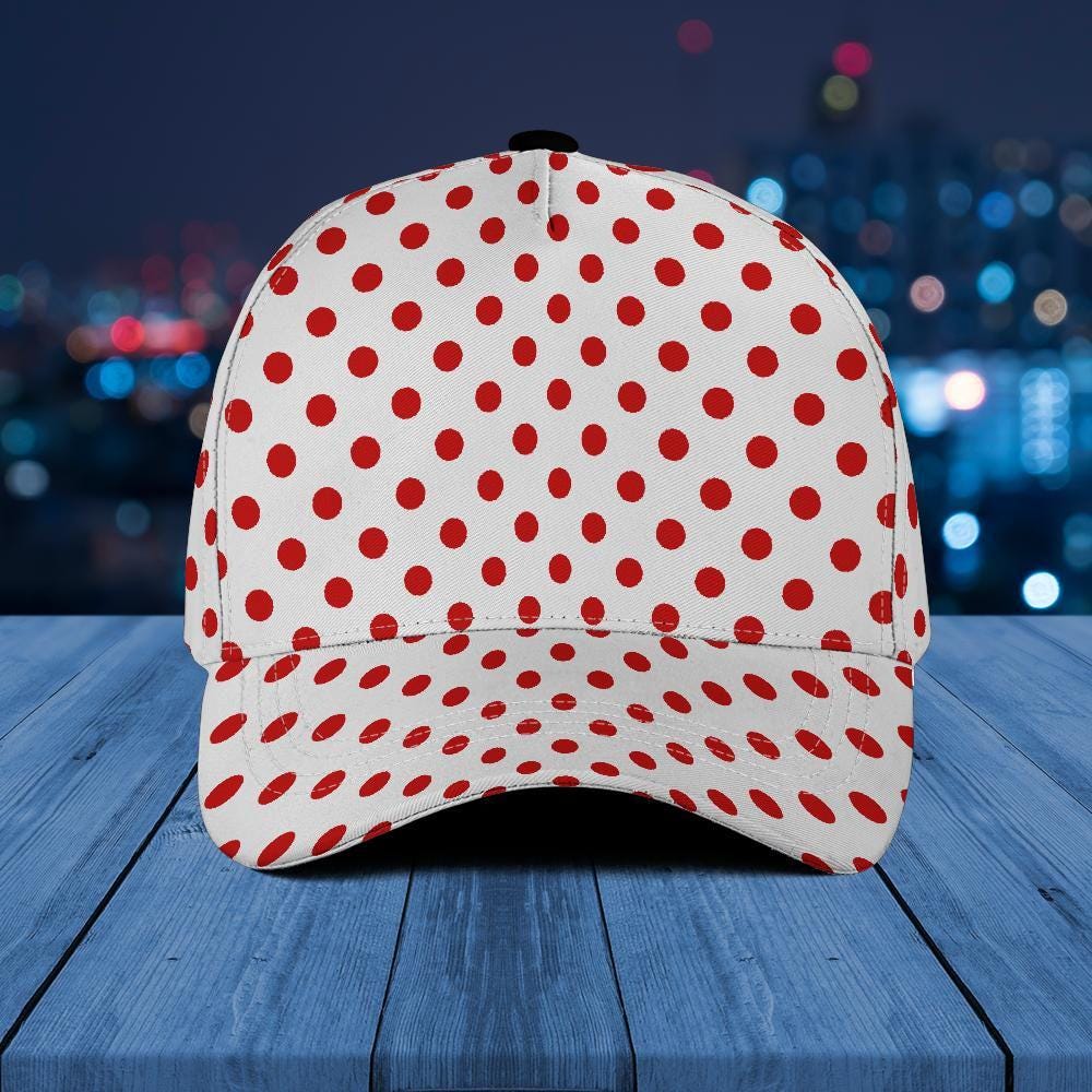 Red Polka Dot Cap, Red White Polka Dots Hat, Baseball Cap