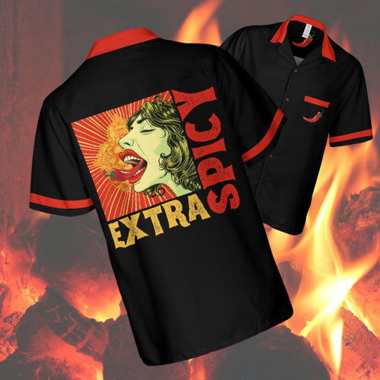 Extra Spicy Button Down Shirt with Pocket, Spicy Food Short-sleeve Hawaiian Shirt Spicy Chili Foodie Shirt
