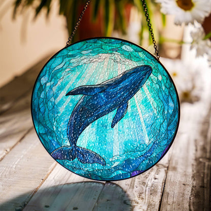 Whale Stained Glass Sun Catcher Ocean Art Window Decoration for Sea Life Lovers