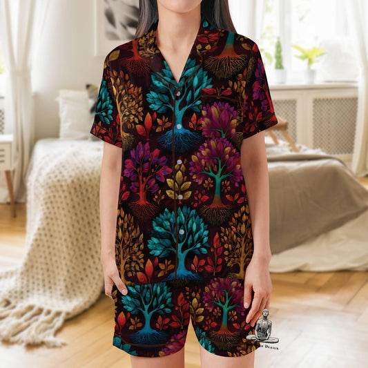 Tree of Life Pajama Set Short Sleeves, Tree of Life Woman's Satin Pajamas
