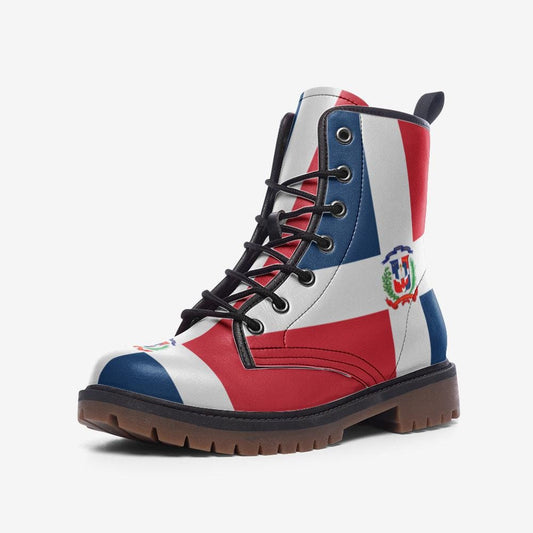 Dominican Republic Flag Boots Vegan Leather Combat Boots Republica Dominicana