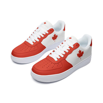 Canada Flag Sneakers, Canadian Colors Unisex Low Top Vegan Leather Sneakers