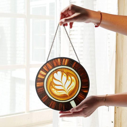 Coffee Latte Stained Glass SunCatcher Coffee Art Window Hanging Breakfast Art
