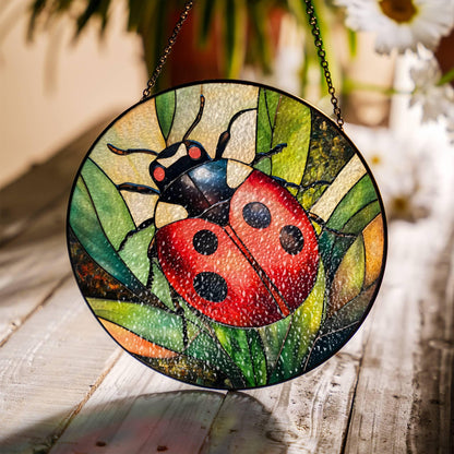 Ladybug Stained Glass SunCatcher Lady Bug Art Window Hanging Good Luck