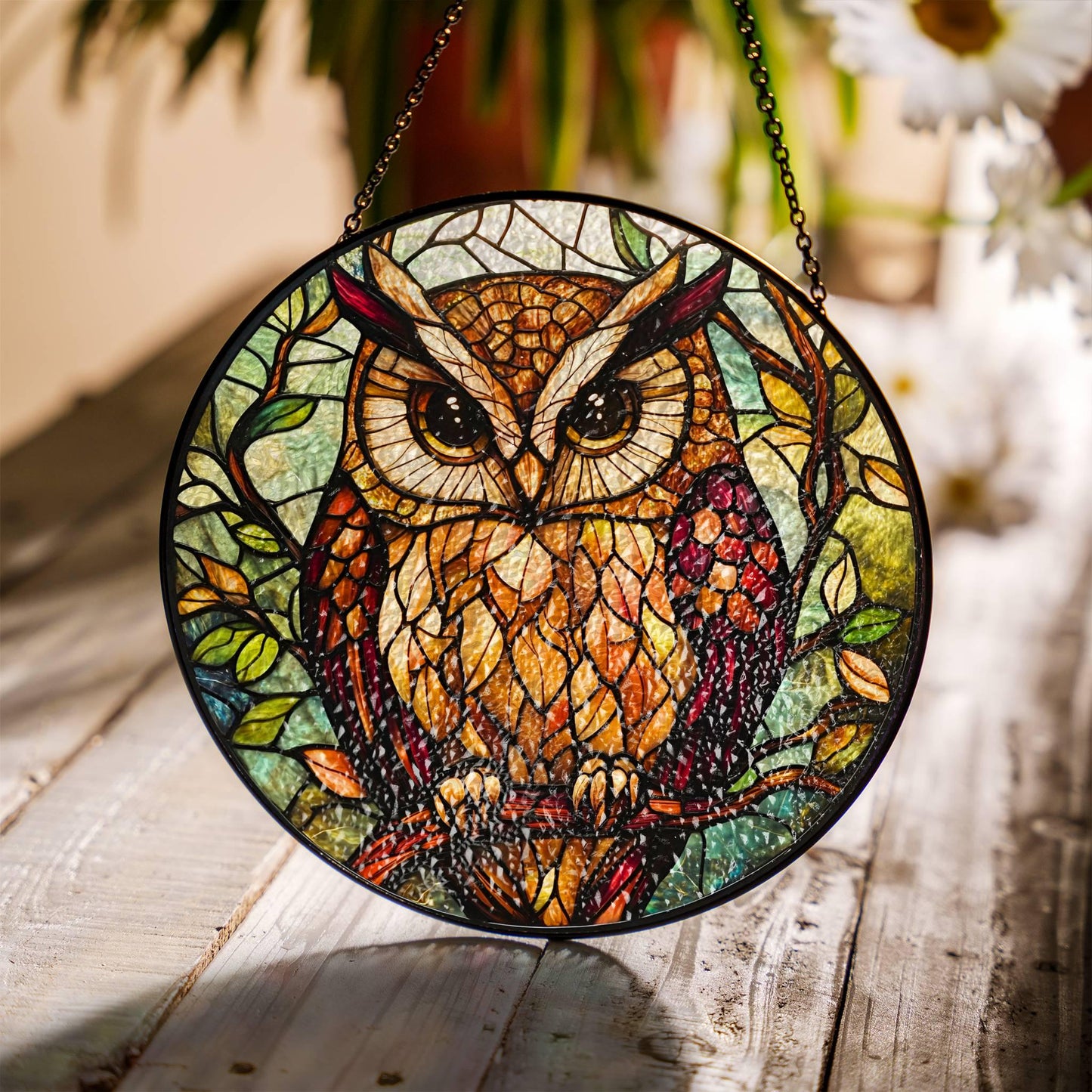 Owl Stained Glass Sun Catcher - Bird Lover Window Decoration