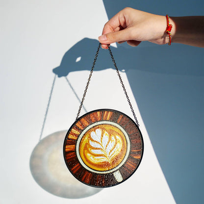 Coffee Latte Stained Glass SunCatcher Coffee Art Window Hanging Breakfast Art