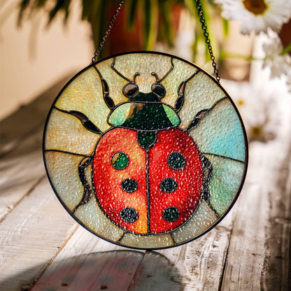 Ladybug Stained Glass SunCatcher Lady Bug Art Window Hanging Good Luck