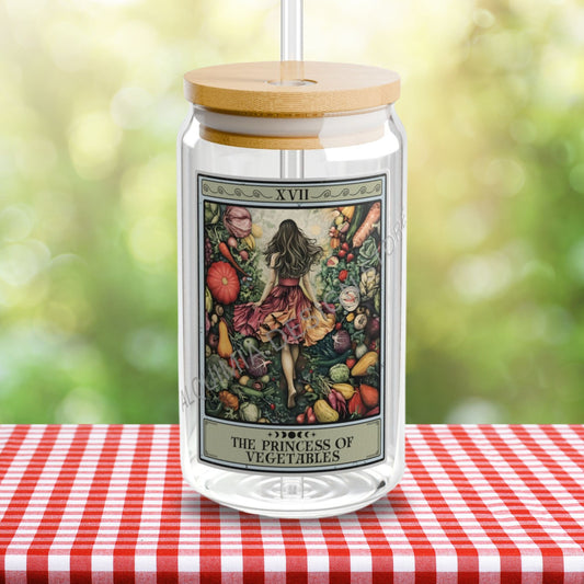 Vegetable Lover Tumbler - 16oz Tarot Card Sipper Glass with Bamboo Lid