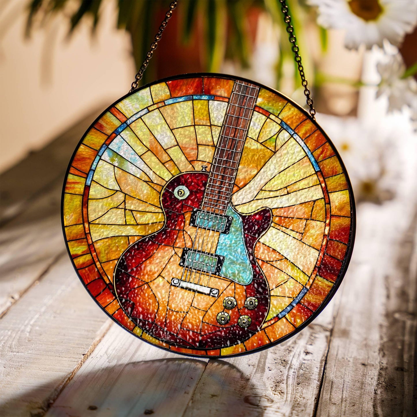 Guitar Stained Glass Sun Catcher - Electric Guitar Window Hanging Decor