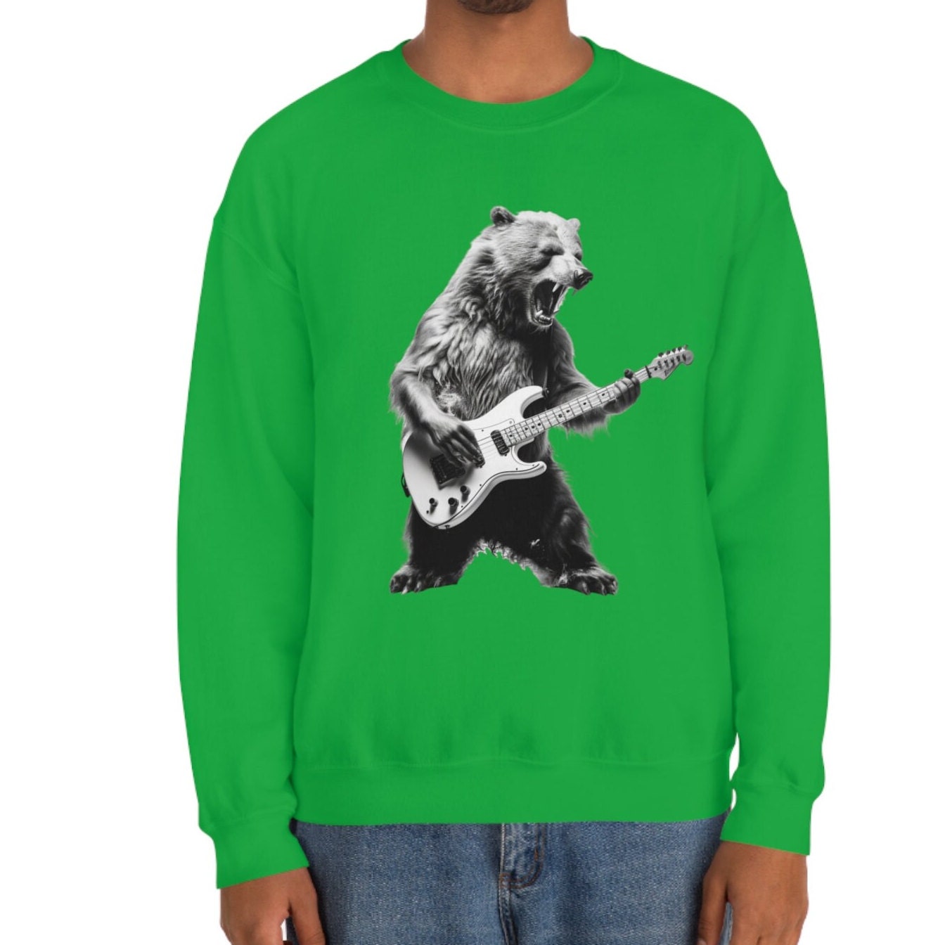 Bear Playing Bass Guitar Sweatshirt - Music Tee Gift for Bass Players