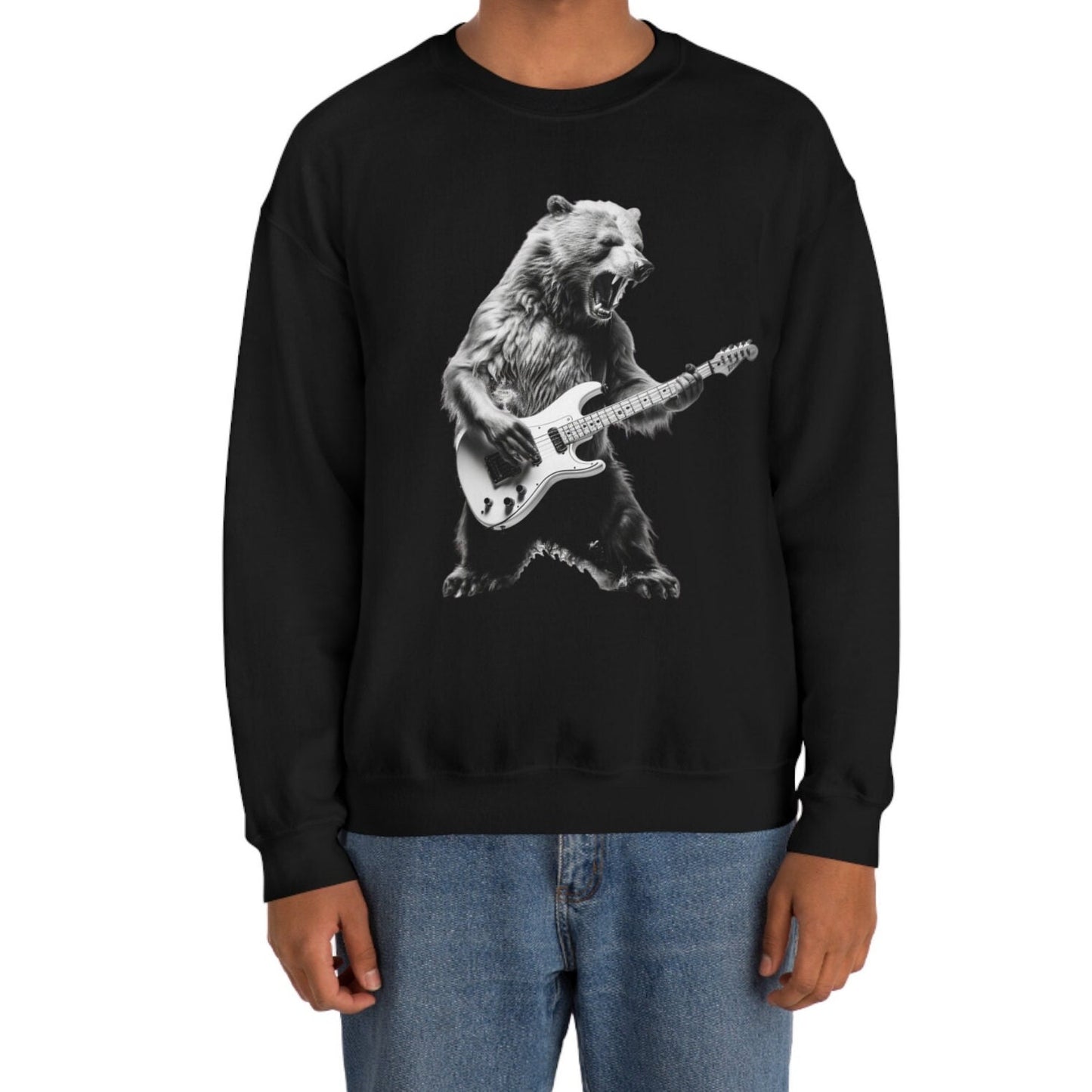 Bear Playing Bass Guitar Sweatshirt - Music Tee Gift for Bass Players
